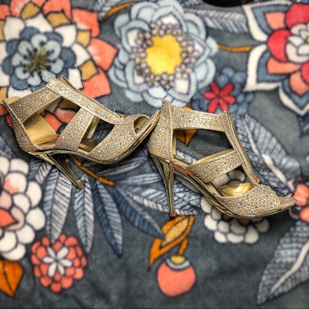 gold jeweled heels